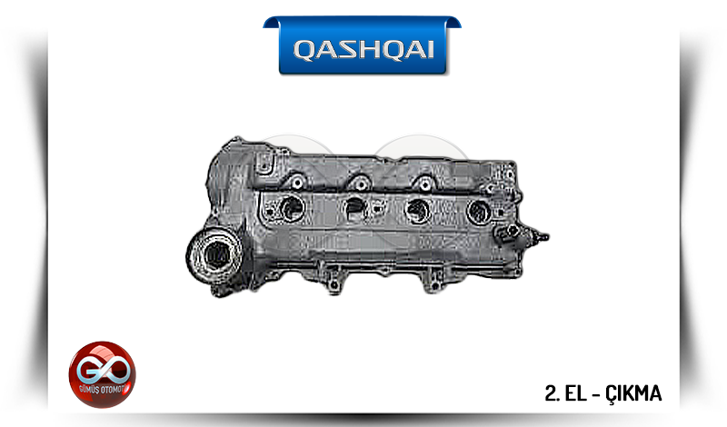 Gri metal motor supap kapağı, yan görünümde bağlantı ve delikler