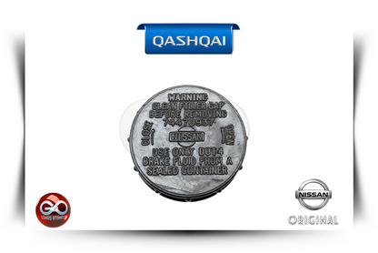 46020-64J23 fren hidroliği haznesi kapağı; Nissan logolu, uyarı yazılı yuvarlak parça