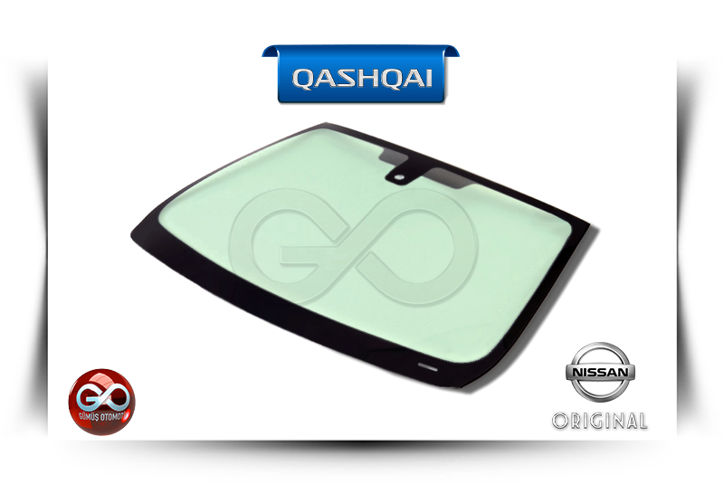 QASHQAI ön cam paneli, koyu çerçeveli ve yeşilimsi cam