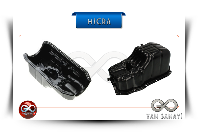 Motor yağ karteri, siyah metal; önden ve yandan görünüm