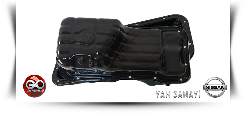 Motor yağ karteri, siyah metal gövde ve taban kısmı bağlantı detayları