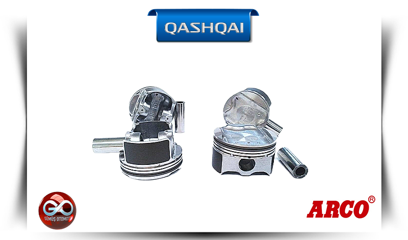 İki adet piston parçası; biri üst görünüş, diğeri yan ve pimli