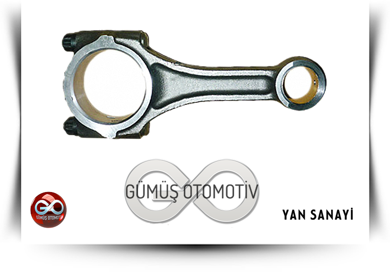Gri motor biyel kolu, silindirik yatak deliği ve küçük uç bağlantısı