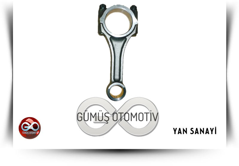 Gri motor biyel kolu, üst ve alt uçlu bağlantı parçası, yatak deliği