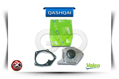 Valeo ambalajlı su pompası seti: metal gövde, siyah parça ve conta.