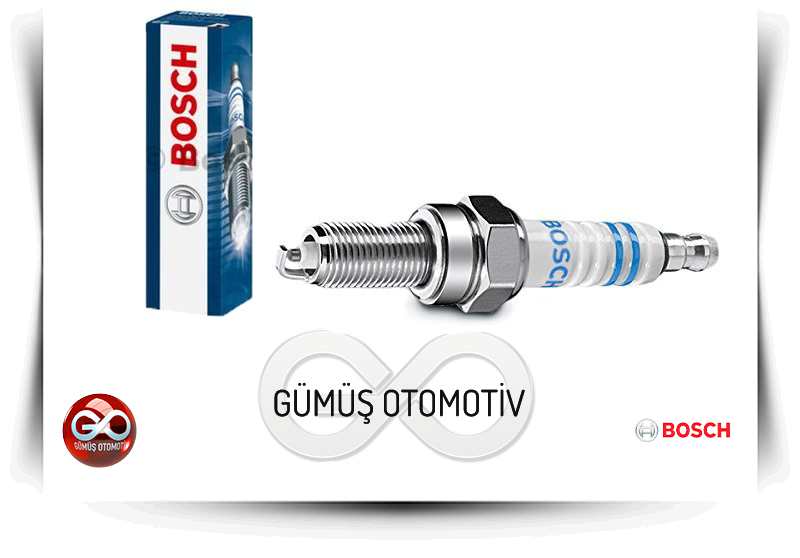 BOSCH ateşleme bujisi ve mavi kutusu, metal gövdeli beyaz seramik yalıtım