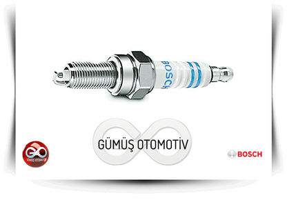 BOSCH ateşleme bujisi, yan açıdan metal gövde ve beyaz seramik yalıtım