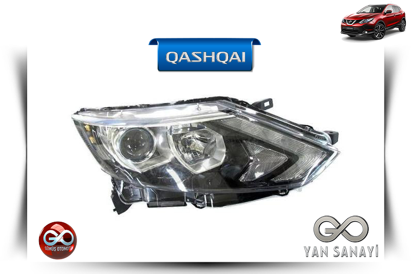 Qashqai halojen far: krom yansıtıcılı, şeffaf camlı ön far düzeneği