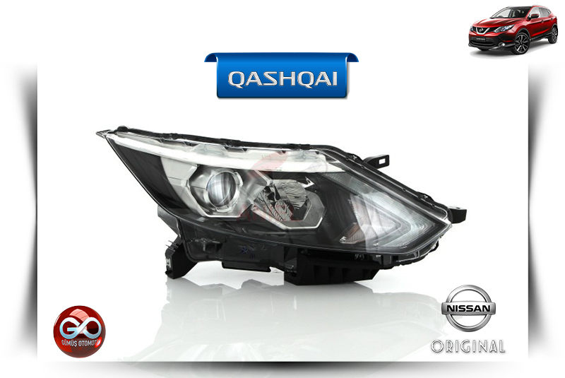 Qashqai halojen far: siyah çerçeveli, şeffaf camlı ön far montajı