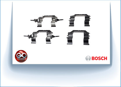 Ön fren balata saçları seti; metal klipsler, Bosch etiketli.