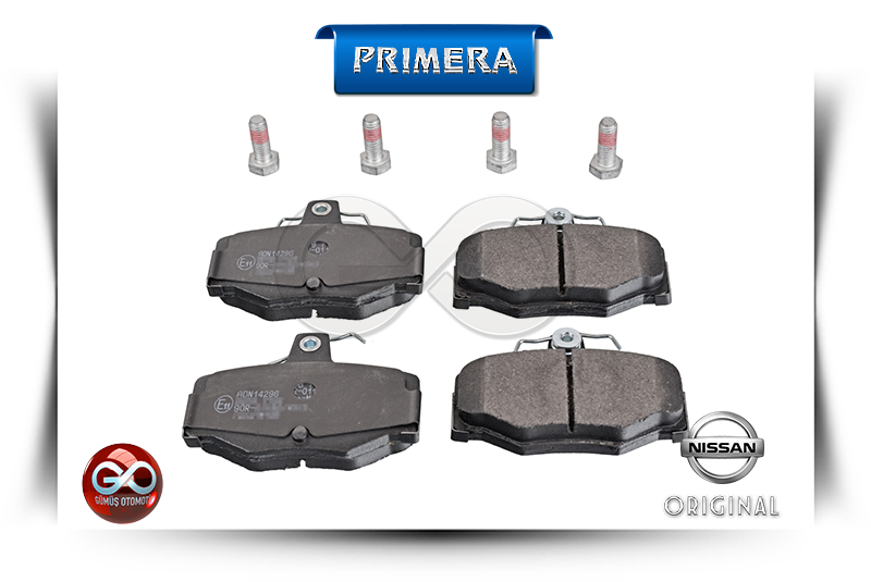 PRIMERA etiketli fren balata seti; 4 adet balata ve NISSAN ORIGINAL rozeti