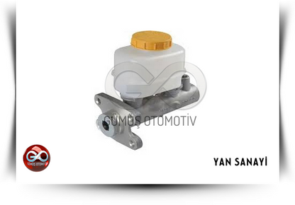 Sarı kapaklı fren ana merkez silindiri, bağlantı ayakları ve metal gövde.
