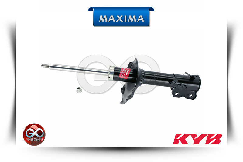 Ön sağ amortisör, siyah gövde ve uzatılmış metal piston çubuğu