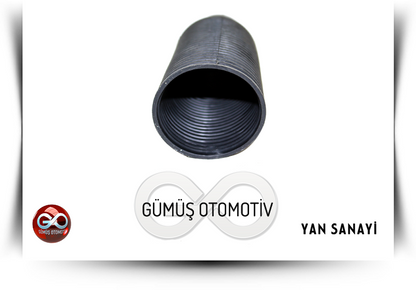 Siyah amortisör körüğü; iç kısmı açık uçtan görünüyor.