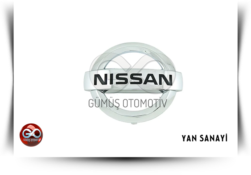 NISSAN ön logo rozeti, yuvarlak krom çerçeveli siyah yazılı