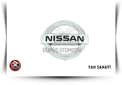 NISSAN ön logo rozeti, yuvarlak krom çerçeveli siyah yazılı