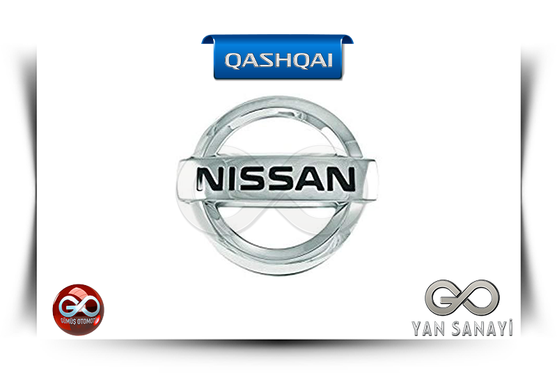 Nissan ön amblemi: krom çerçeveli dairesel parça, siyah yazılı logo