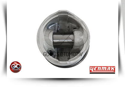 Piston, uç yüzey ve merkez delik görünümlü gümüş metal parça