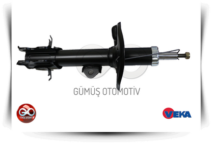 Ön sol siyah amortisör, yandan görünüm ve metal piston çubuğu