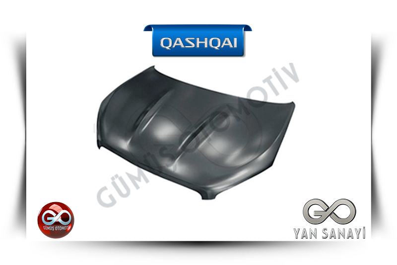 Siyah motor kaputu (yan sanayi) parçası, kavisli form ve delikli görünüm
